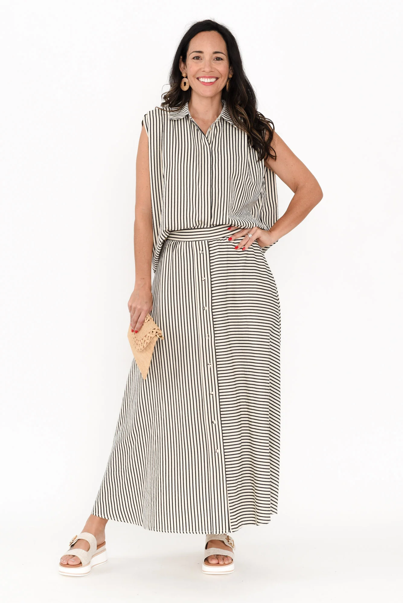 Lucy Black Stripe Button Skirt - Image 3