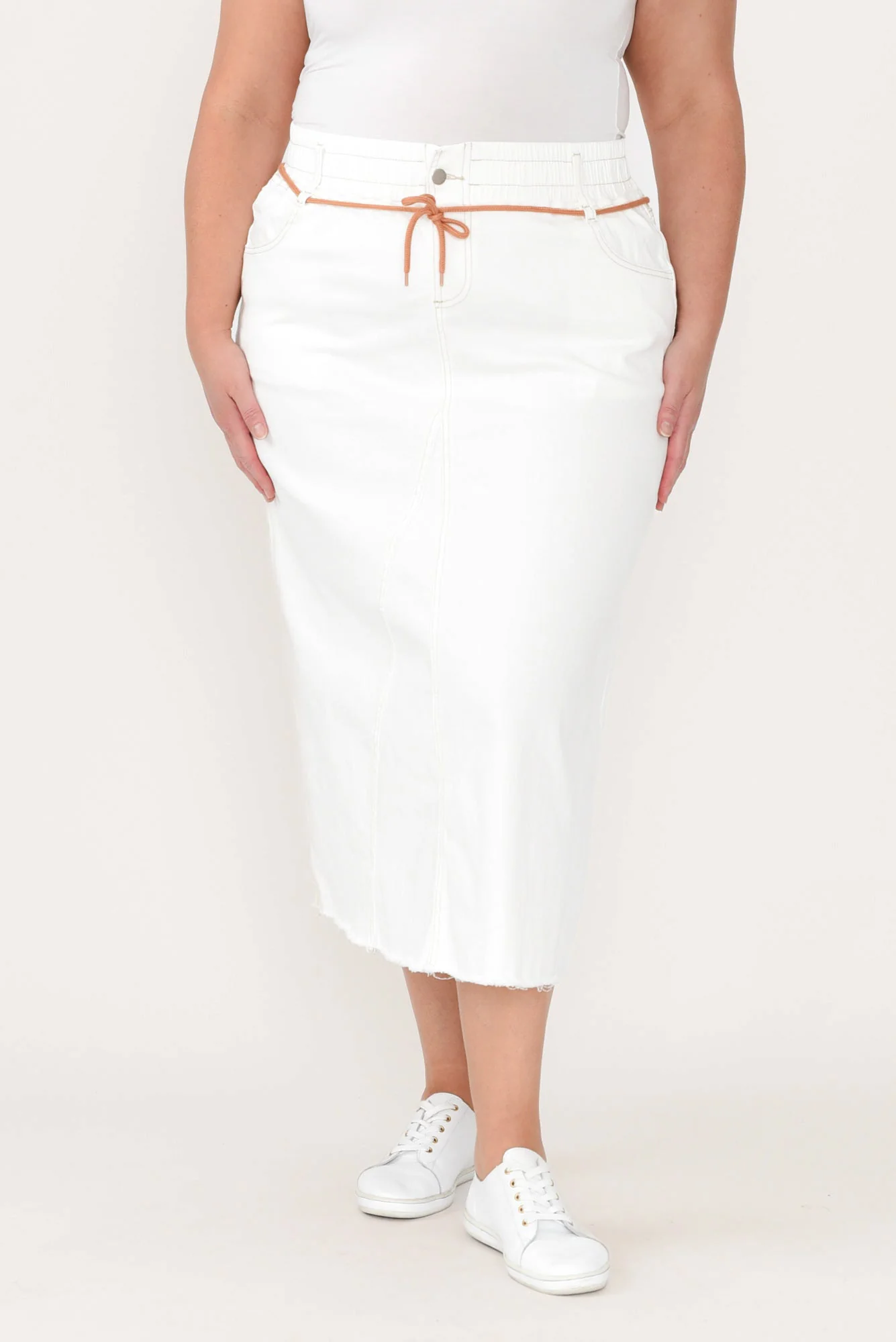 Lusia Ivory Denim Tie Skirt - Image 9